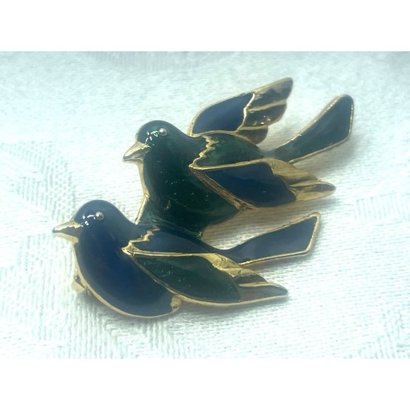 Brooch Bird Enameled Parrots Pigeons Parakeets 2" x 1" - Picture 1 of 5